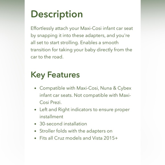 Maxi-Cosi Nuna Cybex Car Seat Adaptors for Uppababy Vista / Cruz - Picture 4 of 4